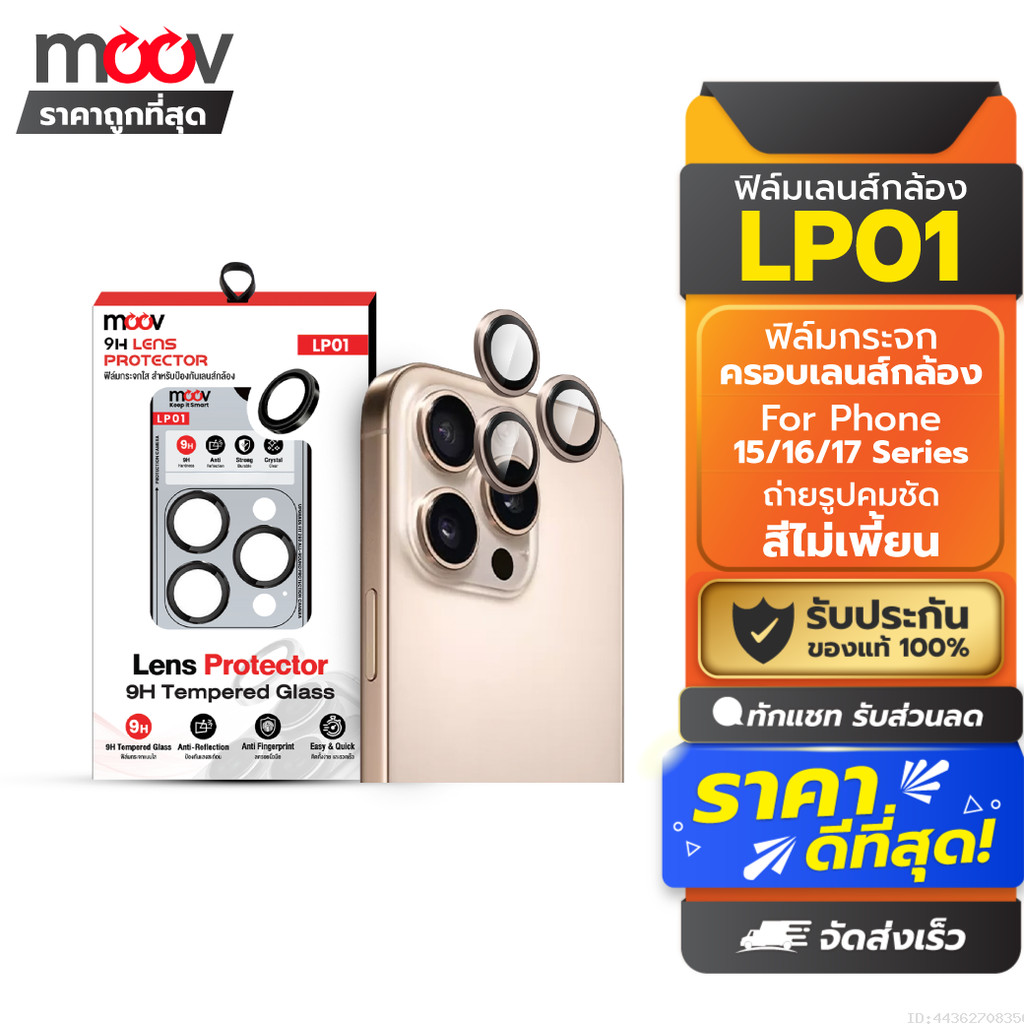 [ส่งด่วน] Moov LP01 ฟิล์มเลนส์กล้อง For iPhone 17 Pro Max 17 Air 17e 16 Pro 16e 15 Plus ฟิล์มกล้อง ไอโฟน