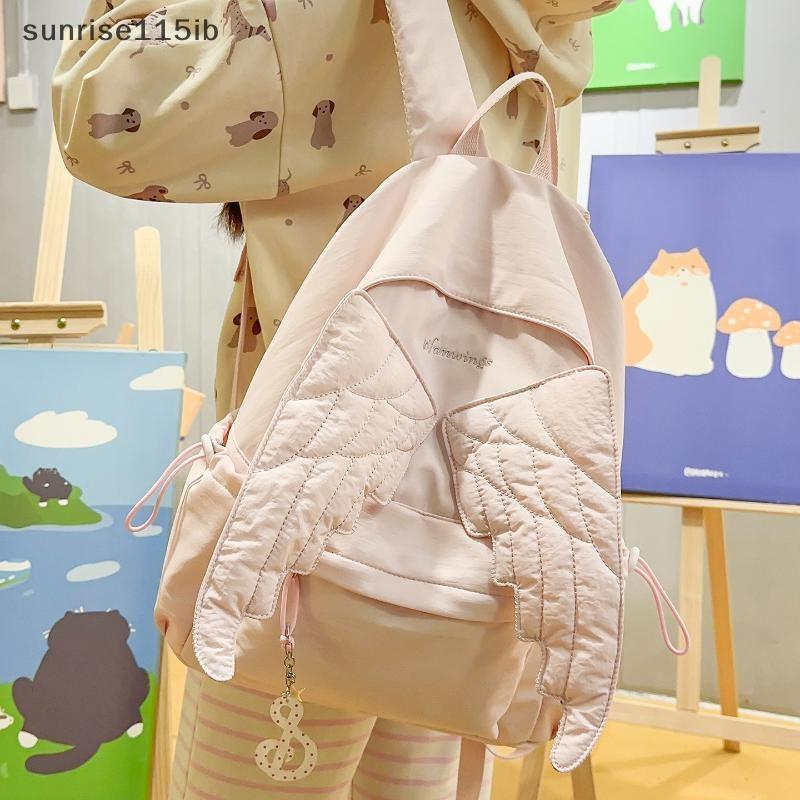 (sun) Y2K Angel Wing Canvas Bapa ความจุขนาดใหญ่แฟชั่นลําลอง Rusa สําหรับวัยรุ่น Streetwear Outings (