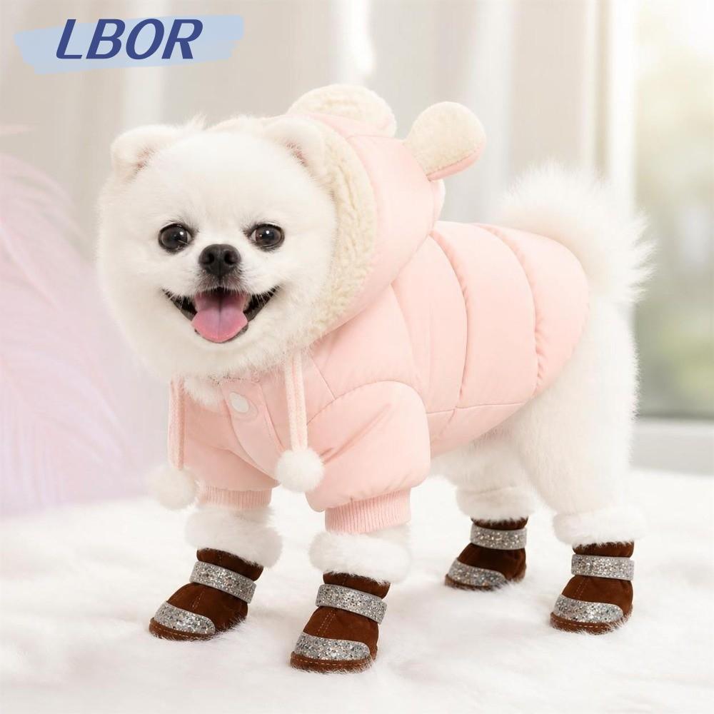 LBOR 4 ชิ้นรองเท้าสุนัขฤดูหนาว,รองเท้าสัตว์เลี้ยงกันลื่นหนา,แฟชั่น Plush Warm Luminous Dog Footwear 