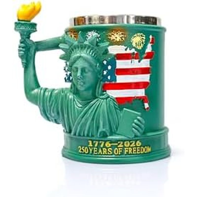 250 Years of Freedom 1776-2026 รูปปั้นแก้ว Liberty, ที่จับไฟฉายเรซินแกะสลัก 3D พร้อมธงอเมริกัน, ของท