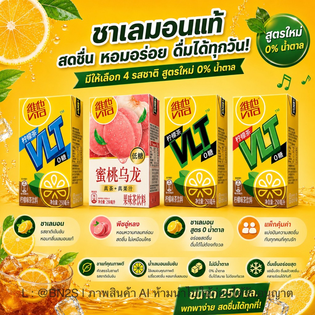 ชามะนาววิทา Vita VLT ชาฮ่องกงยอดนิยม ขนาด 250ml รสกลมกล่อม สดชื่น มีสูตรไม่มีน้ำตาล 4 สูตร อร่อย ฮิต
