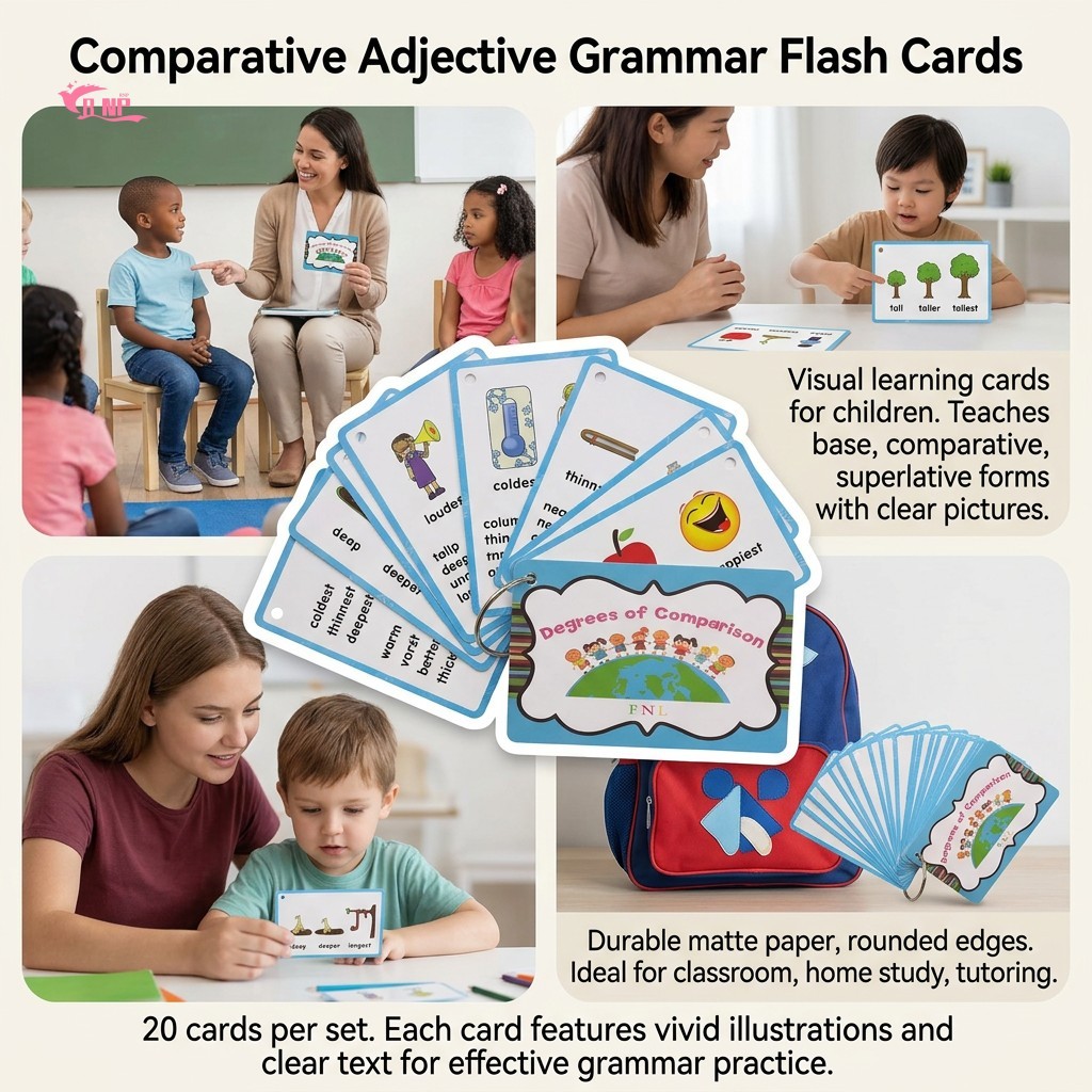 20 ชิ้นการ์ดแฟลชไวยากรณ์เปรียบเทียบภาษาอังกฤษ Adjective องศาเปลี่ยนการ์ดคําสําหรับเด็กก่อนวัยเรียนกา