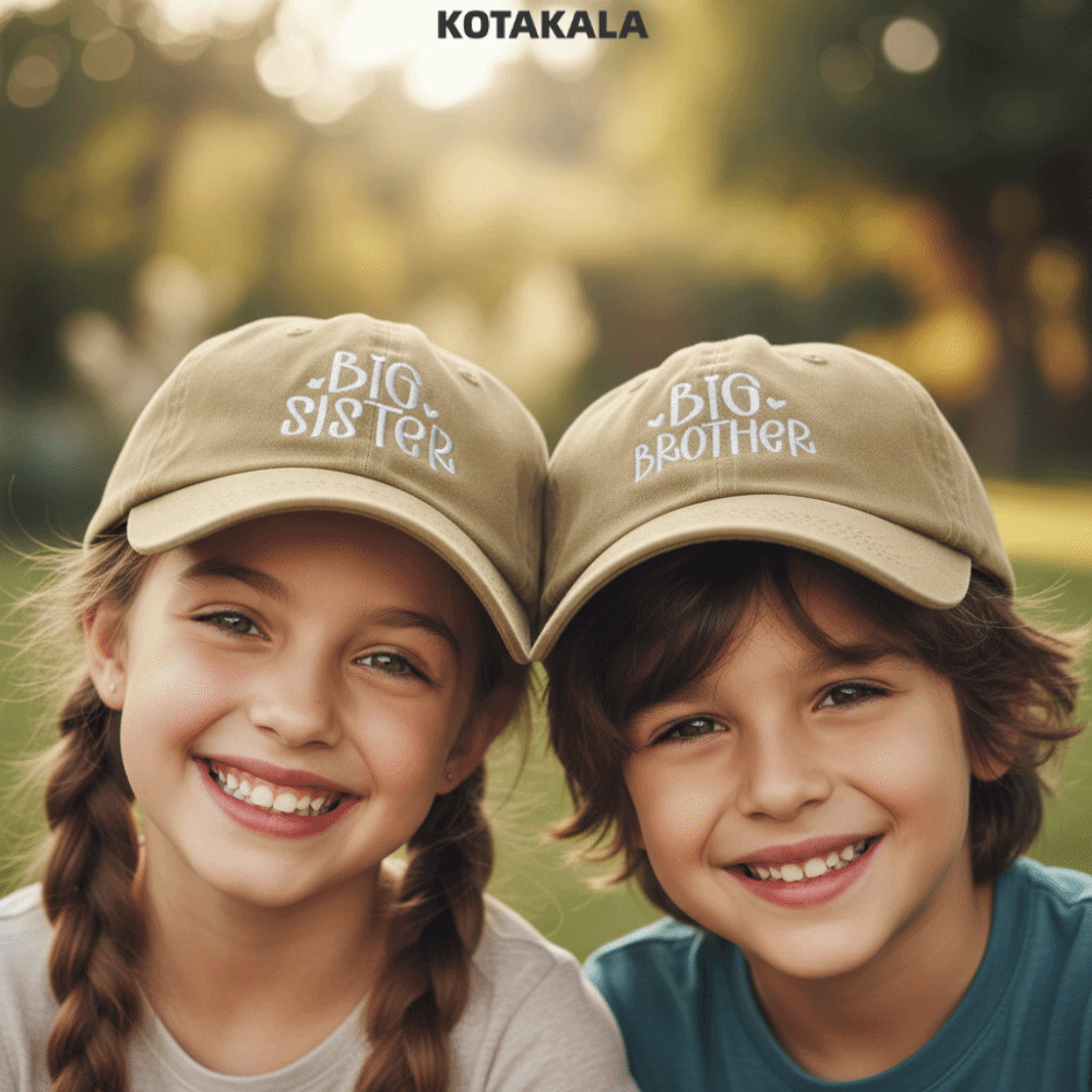 KOTAKALA Siblings เบสบอลหมวก, ปรับ Vintage Big Sister หมวก, แฟชั่น Breathable ล้างผ้าฝ้ายกลางแจ้งครี