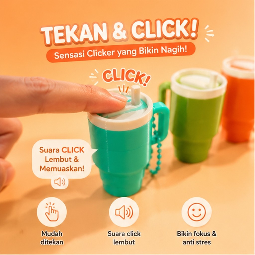 GANTUNGAN [ Stanley Keychain ] พวงกุญแจแก้วน้ํา Fidget Clicker Stanley Clicker Present!