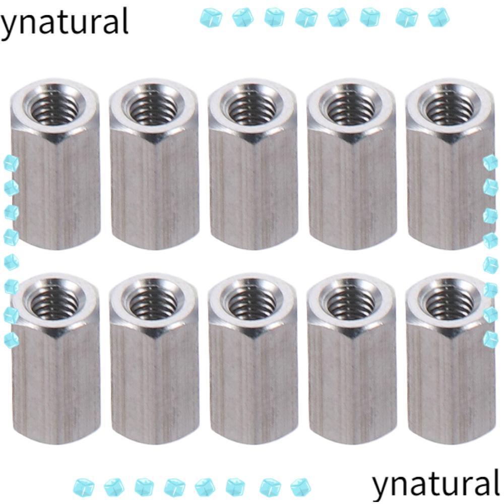 YNATURAL5Q 10 ชิ้น Hex Coupling Nuts, 304 สแตนเลส M3 M4 M5 M6 Hex Nuts, Smooth Silver Tone Hex Rod C