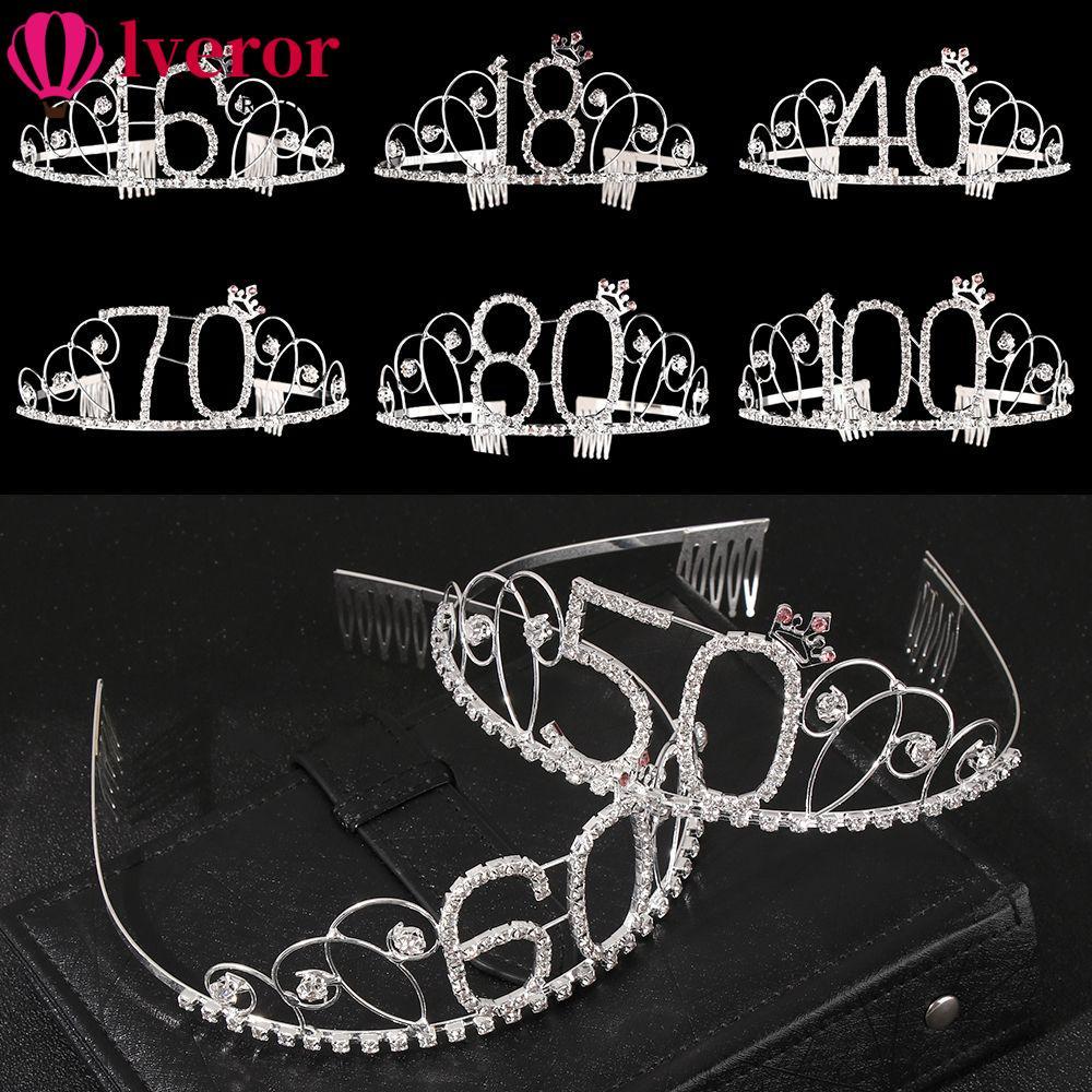 LVEROR Crown Headband Anniversary 16/18/40/50/60/70/80/100th Silver Mom Favor Gift