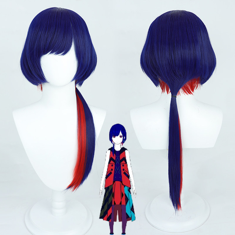 Vtuber Rime Cosplay Wig Dark‑Blue Inner Layer Red Gradient Cos Hair Wig