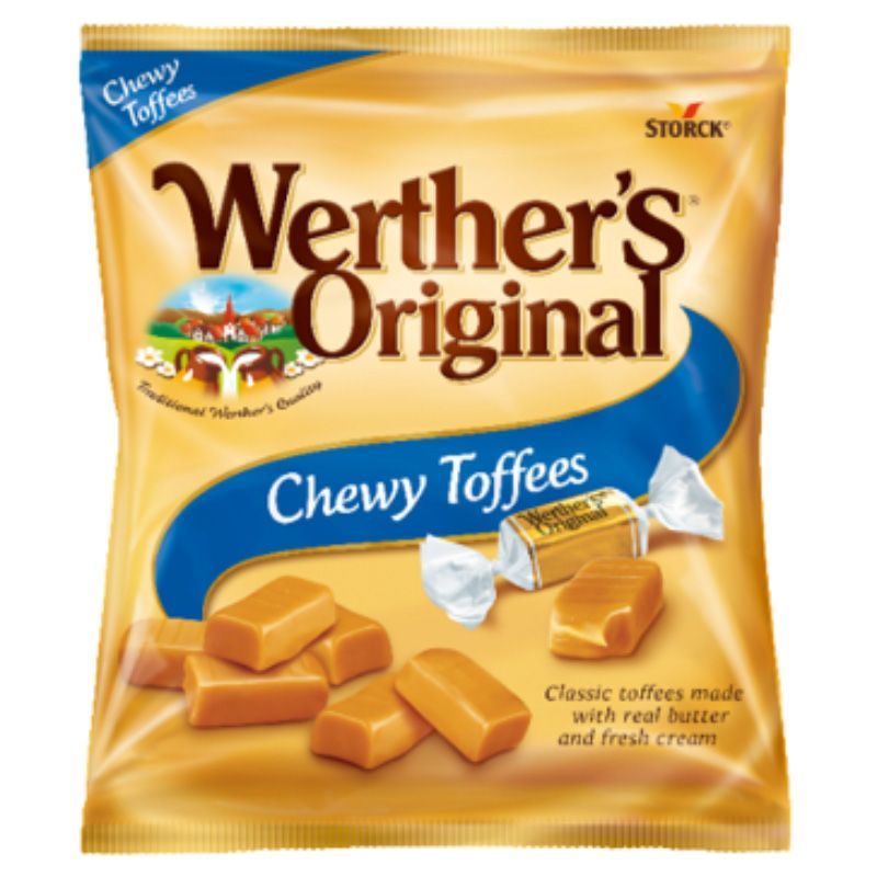 เวเธอร์ลูกอมเคี้ยวหนีบรสคาราเมล 80กรัม Werthers Caramel Chew Candy 80g. [หมายเลขบาร์โค้ด 4014400918113]
