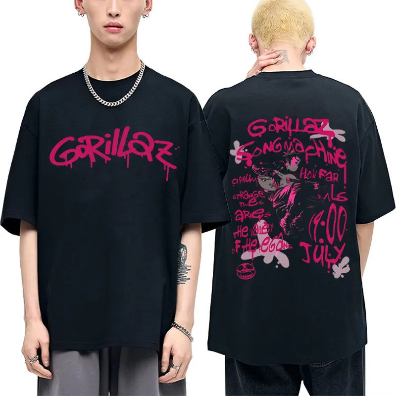 เสื้อยืดลายกราฟิกวงดนตรีร็อก Gorillaz The Now Now สำหรับผู้ชายและผู้หญิง แฟชั่นลำลองสไตล์วินเทจ เสื้อยืดผู้ชายทรงหลวม