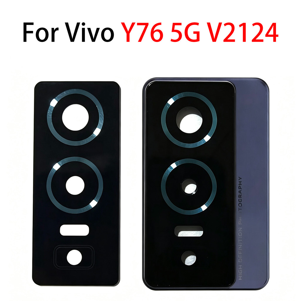 เลนส์กล้องด้านหลังสําหรับ Vivo Y76 5G ฝาครอบกระจกกล้องด้านหลังพร้อมกรอบ Bezel เปลี่ยน V2124