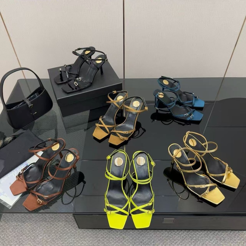 KDNK Y/S 2025Summer new style square-toed thin-strap mid-heel sandals, sexy open-toed Roman sandals 