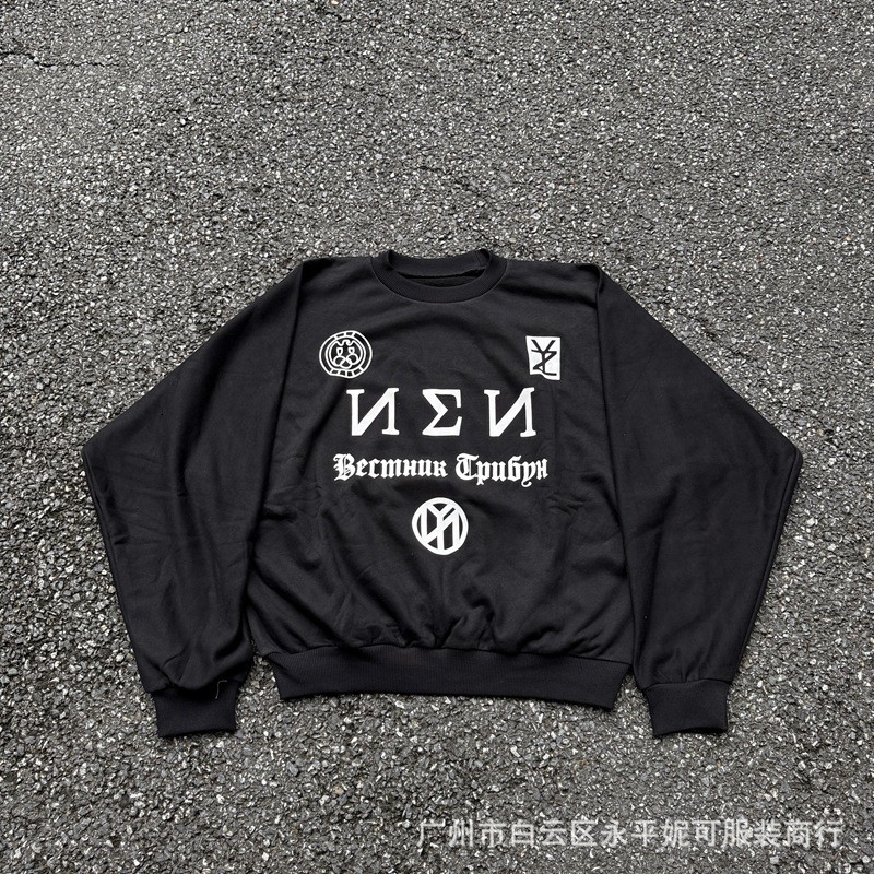 SZ0S KANYE KANYE N3N Gothic Fon Concert Peripheral One Piece Tailoring Rap หลวมรอบคอเสื้อกันหนาว