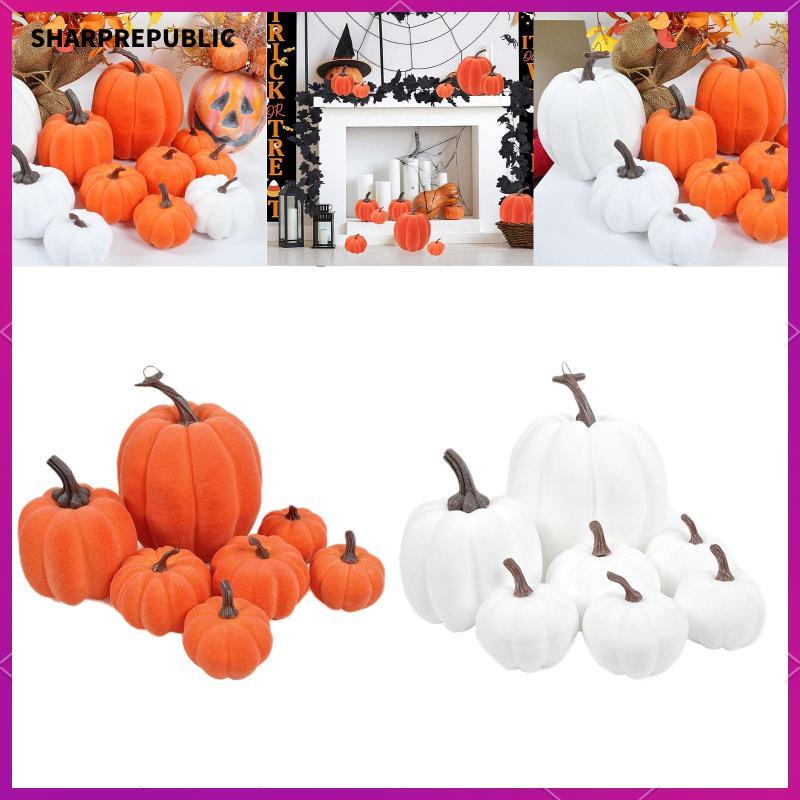 [Sharprepublic] 7x ฟักทองเทียม Harvest Pumpkins Faux Fruit Display Foam Pumpkins for Party