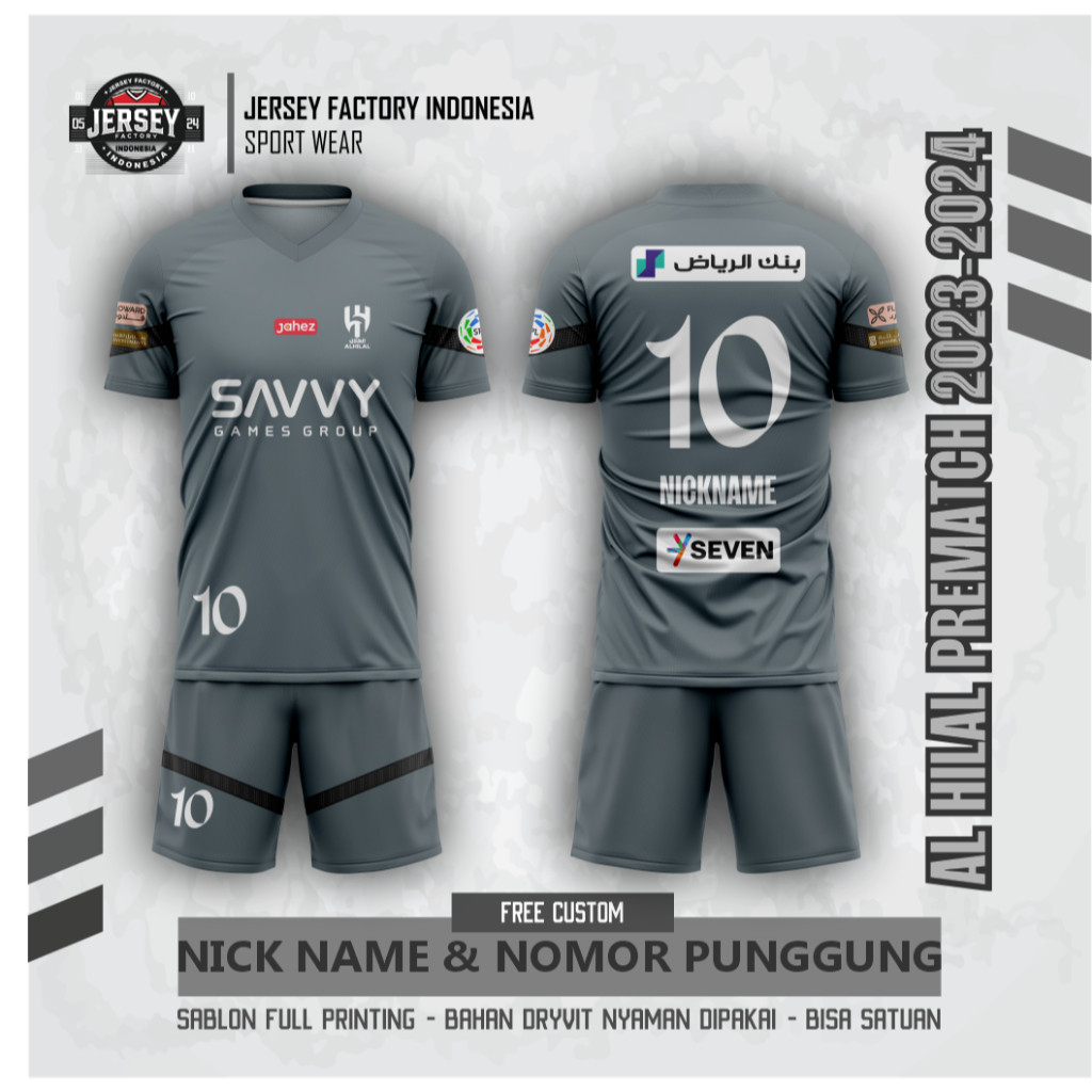 AL HILAL PREMATCH 2023-2024 SHORT Football Jersey ฟรีหมายเลขชื่อและหลังแบบกําหนดเอง Full Printing