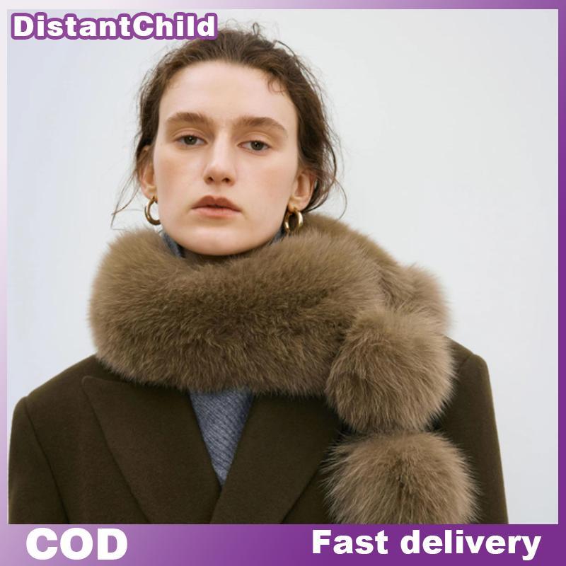 DSTH ยาว Faux Fox ผ้าพันคอขนสัตว์ผู้หญิงฤดูหนาว Warm Soft Furry ผ้าพันคอ Casual Lady กลางแจ้งคออุ่นค