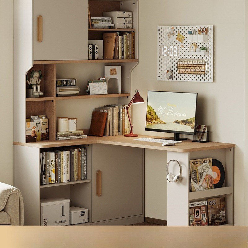 Study Table Integrated Bookcase Computer Desk L-Shaped Desk Chinese Style Large Storage Space Office