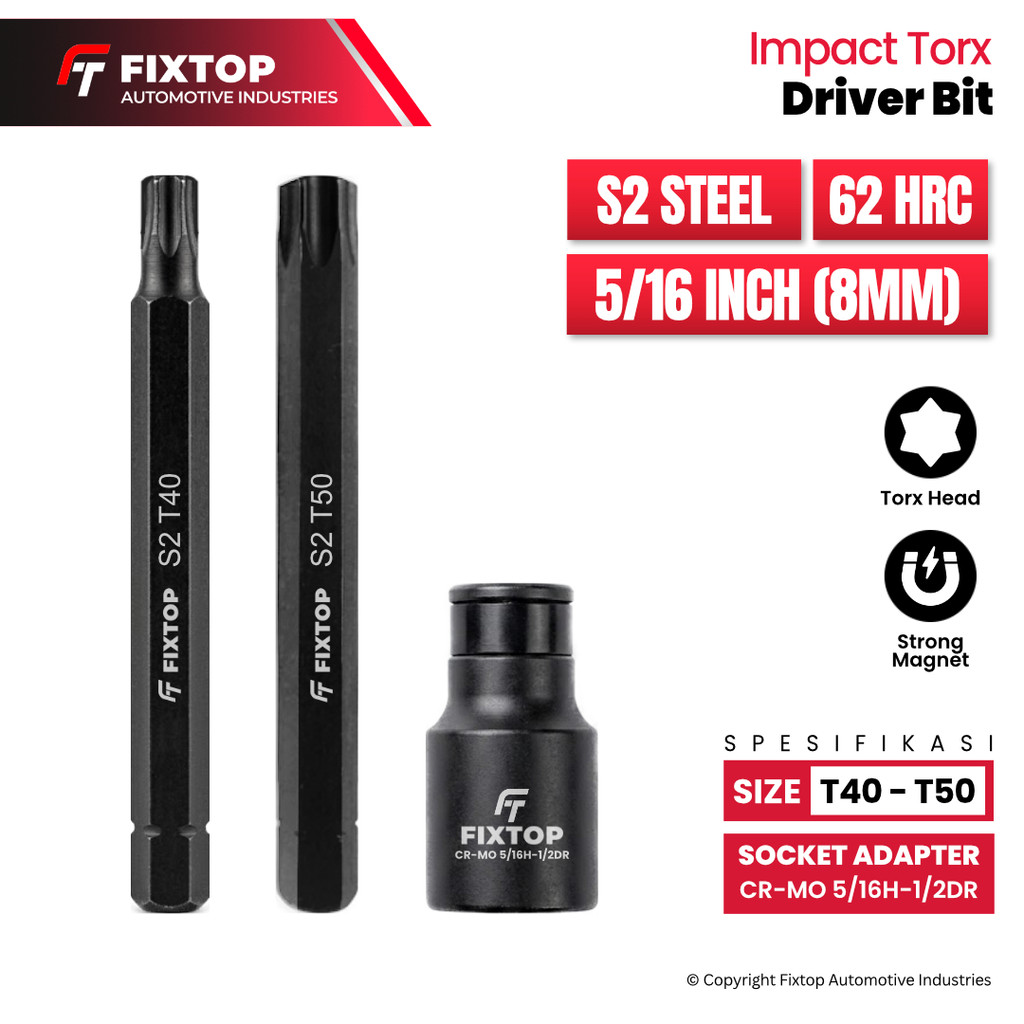 MATA FIXTOP Star S2 เหล็ก Torx T40 T50 Torx Bit 5/16 นิ้วอะแดปเตอร์ซ็อกเก็ต 1/2 "ถึง 5/16"