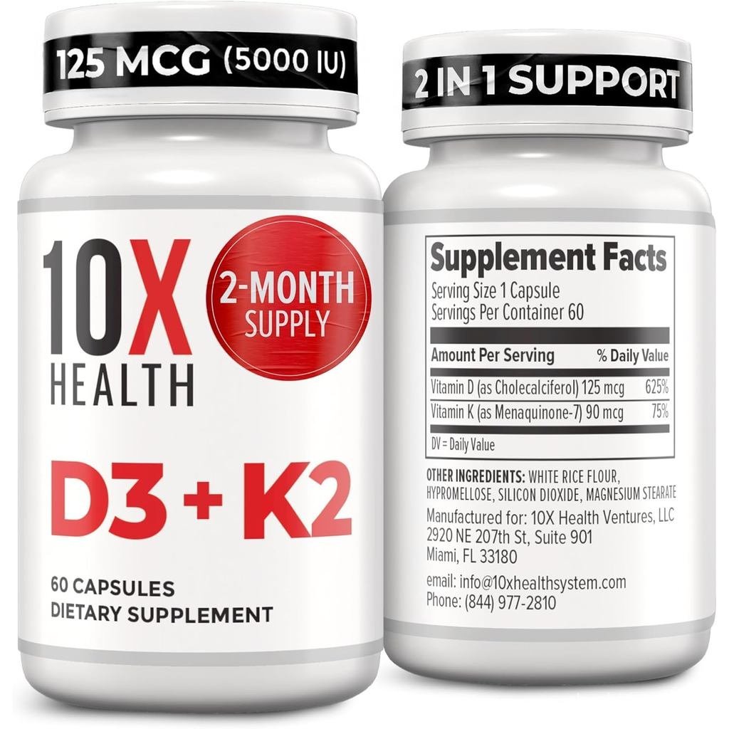10X Health วิตามิน D3 K2-60 แคปซูล