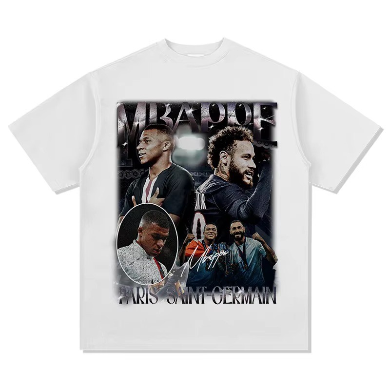 Mbappé & Neymar 100%cotton men's football Tshirt Paris jersey Commemorative shirt Summer Unisex over