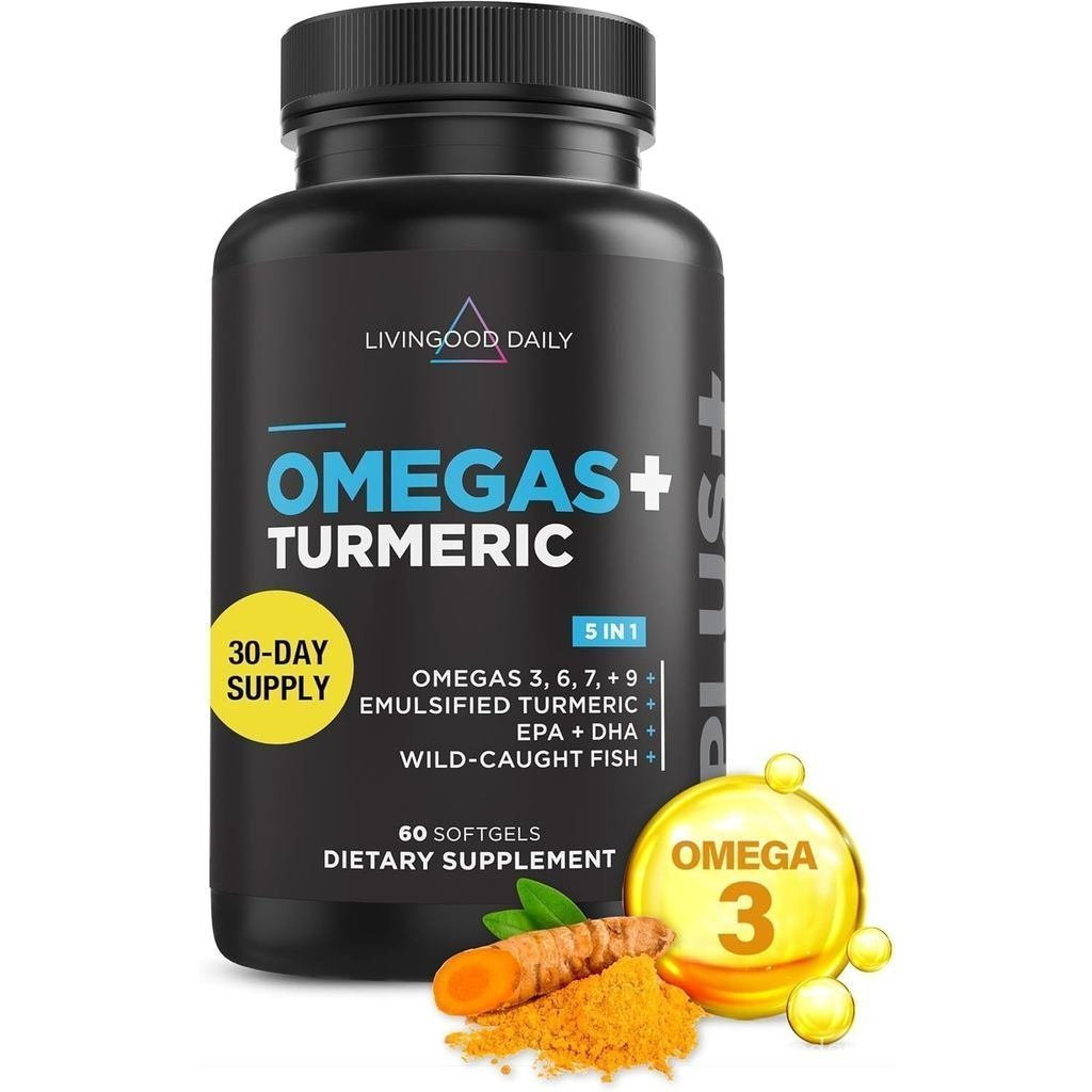 LivingoodDailyOmega369Plus ขมิ้นเคอร์คูมิน-EPA & DHA) -รองรับสุขภาพหัวใจ-60 แคปซูลนิ่ม ZRMU