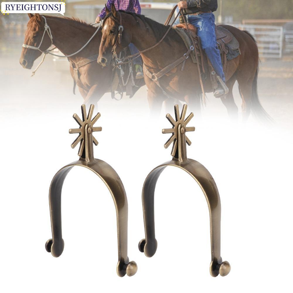 RYIGHTONSJ 2 ชิ้น Western Spurs, Vintage Rust Proof Horse Spurs, ทนทานทองเหลือง Bronze Rotatable Gea