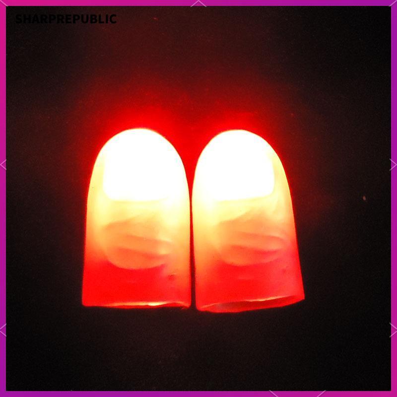 [Sharprepublic] 2 ชิ้น Magic Light Up Fingers LED Tricks Thumb Props Magic Light Up Fingers ของเล่น 