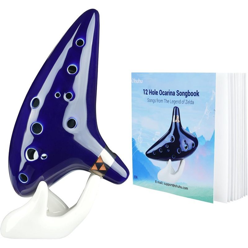 Ohu Zelda Ocarina 12 Hole Alto C พร้อมเพลงหนังสือ, ของขวัญสําหรับแฟน Zelda สีฟ้า