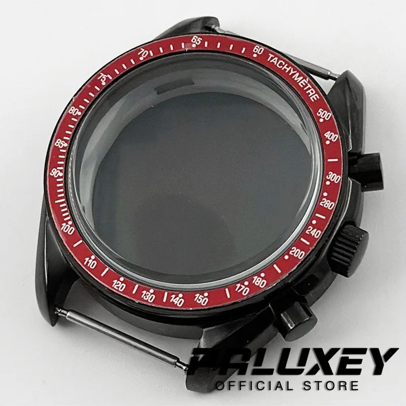PALUXEY PVD สีดํา VK63 40 มม. Speedmaster นาฬิกาโลหะโดมแก้วแร่นาฬิกาสําหรับ VK63 VK63 Quartz Movemen