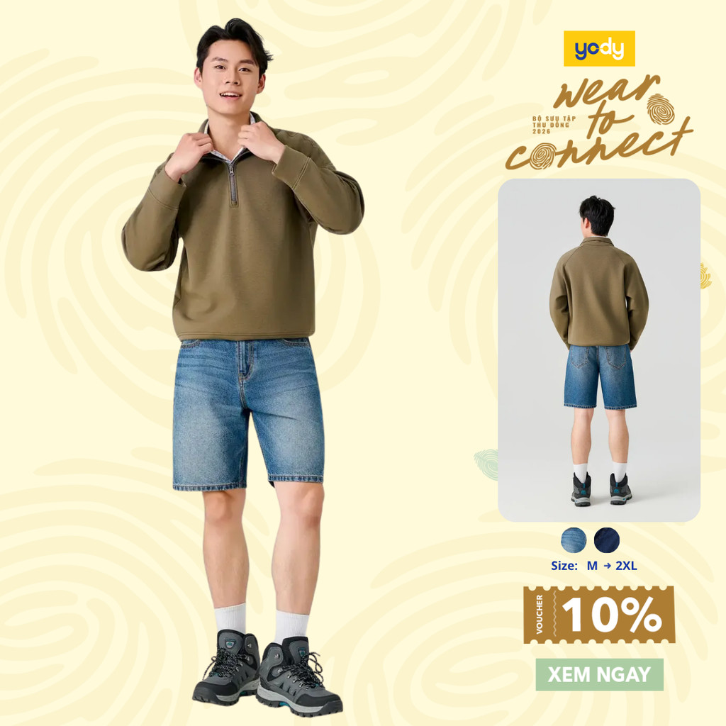 Yomy Form Regular Indigo กางเกงยีนส์ขาสั้นผู้ชาย TRA Diagonal Pockets - MCJS26S010
