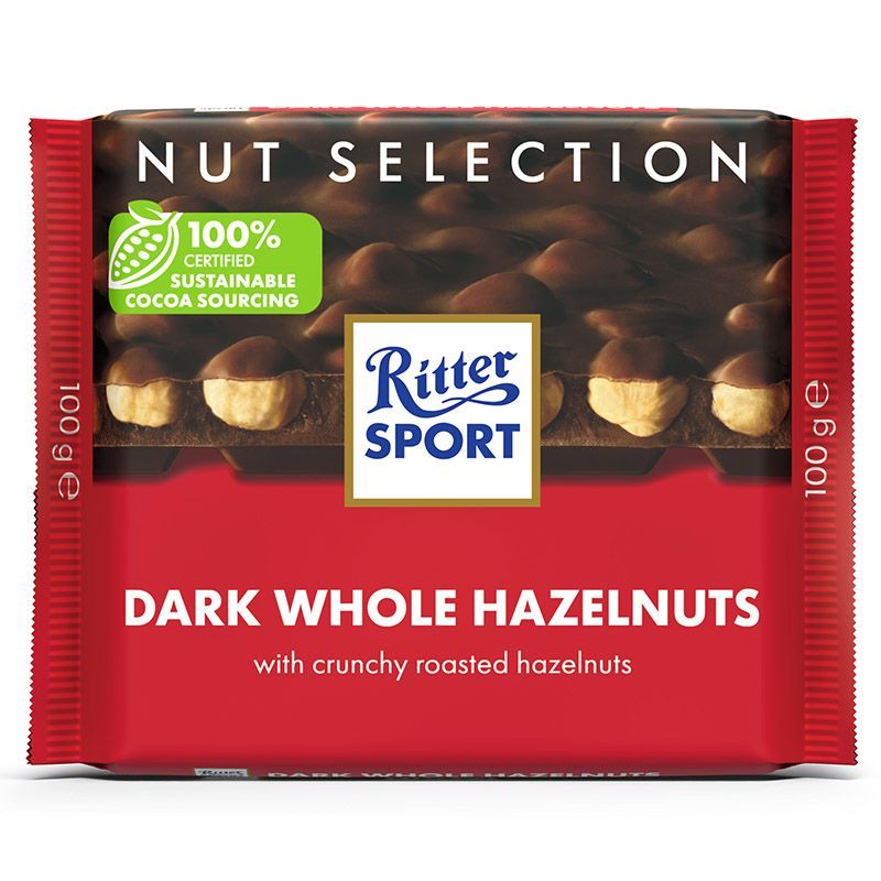 ริทเตอร์สปอร์ตเพลนช็อกโกแลตผสมเฮเซลนัท 100กรัม Ritter Sport Hazelnut Plain Chocolate 100g.