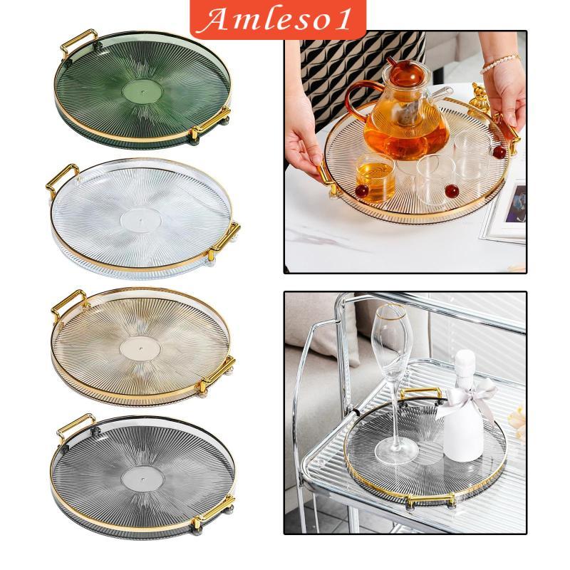 [Amleso1] ถาดเสิร์ฟพร้อมที่จับผลไม้ขนมหวานถ้วยชา Platter Mirrored Non Slip Vanity Storage Organizer 