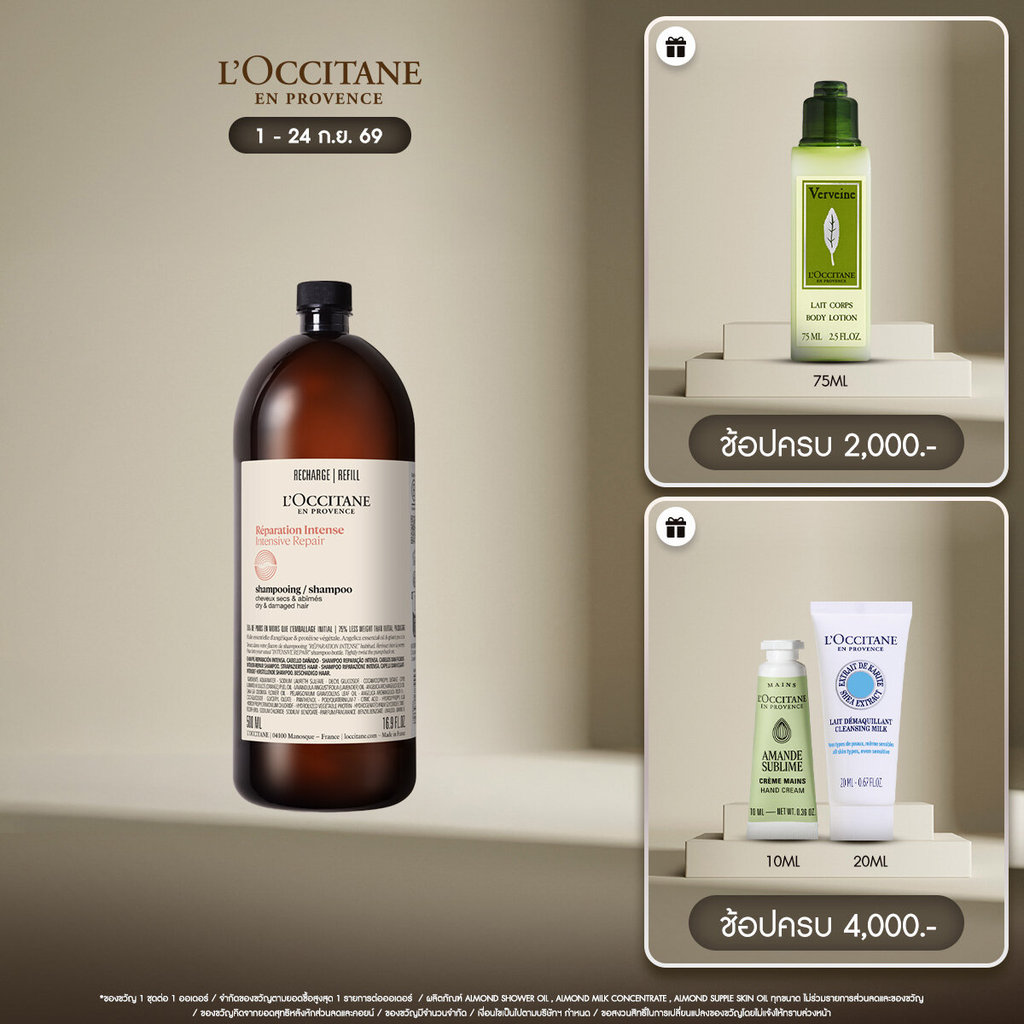 L'Occitane Intensive Repair Shampoo Refill แชมพูสำหรับผมแห้งเสีย ทำสี-เคมี ชนิดรีฟิล 500 มล.