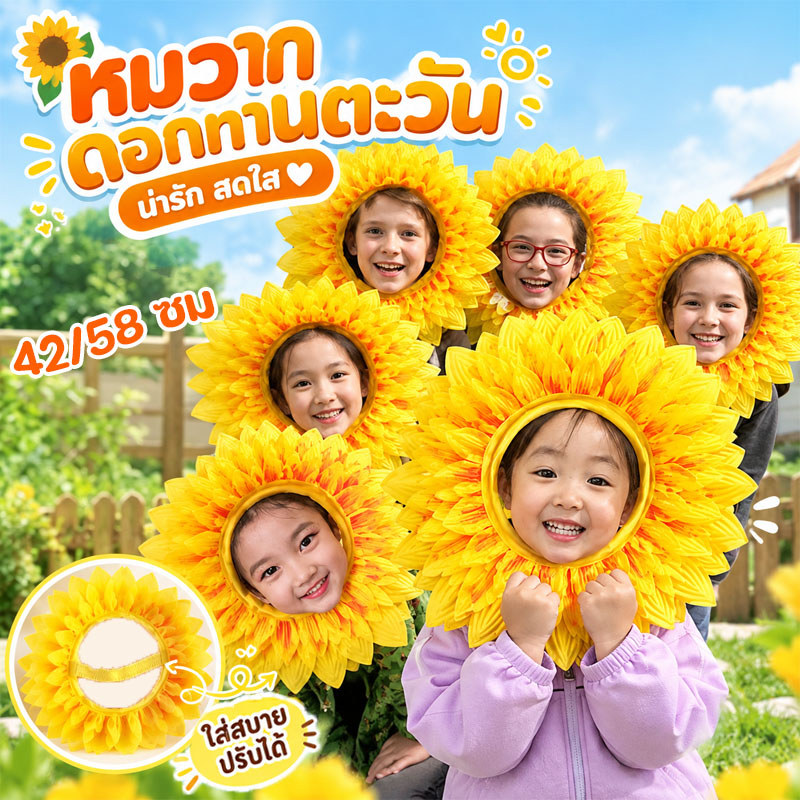 หน้ากากดอกทานตะวัน หมวกดอกไม้แฟนซี กลีบไนล่อน มียางยืด ใส่เต้นรำ ปาร์ตี้ เทศกาล