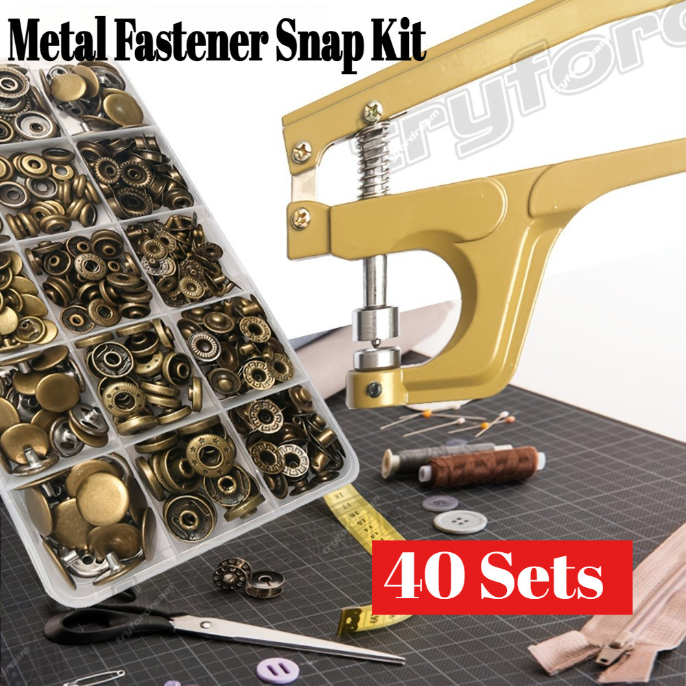 ชุดคีมปุ่ม Snap, 40 ชุดโลหะ Fastener Snap - 11/11/14/15 มม., กดสตั๊ดอุปกรณ์เสริมสําหรับเสื้อผ้า/เสื้อ/กระเป๋า/หนังหัตถกรรม