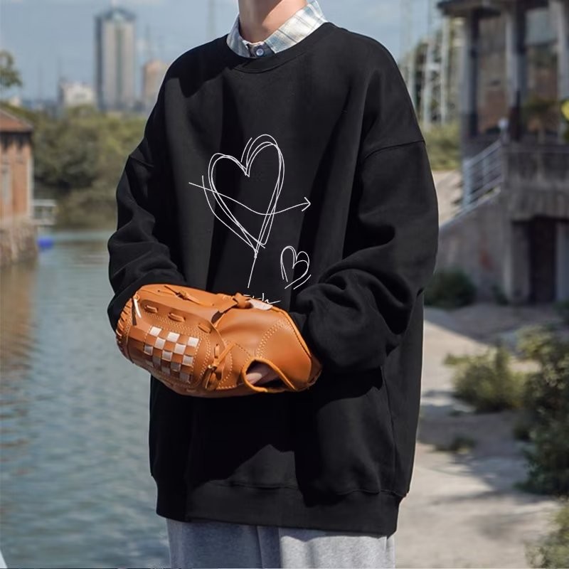 COD 2025 Sweet Cool Style Round Neck Sweatshirt Men Hong Kong Style Ins Versatile Spring Autumn Tren