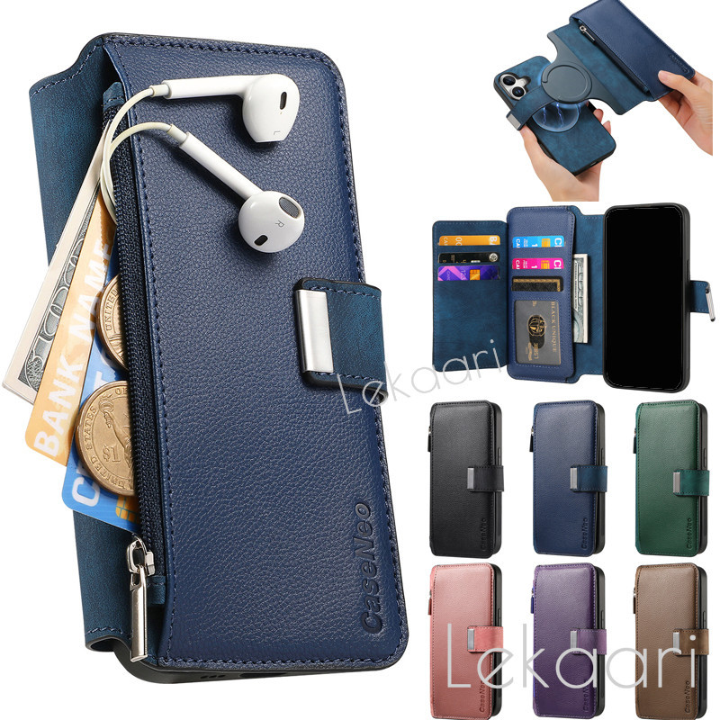 หรูหราซิปพลิกปลอกสําหรับ OPPO Reno 13F 13 12 11F 10 8T 8z Pro 5G แม่เหล็กที่ถอดออกได้ Multi-Cards ช่