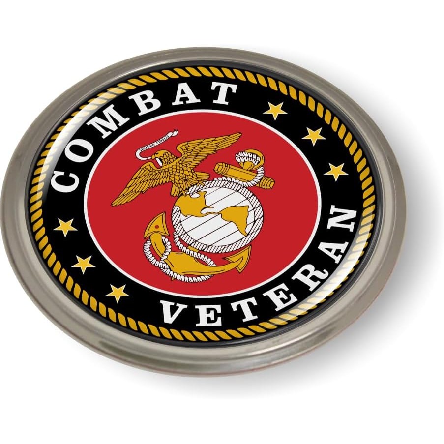US Marine Corps Combat Veteran, USMC 3D Domed CAR Emblem Badge สติกเกอร์กึ่งยืดหยุ่นอลูมิเนียม Bezel