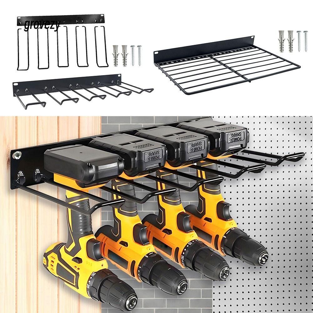 GROVEZY ชั้นวางเครื่องมือไฟฟ้า,อุปกรณ์ติดผนัง Hand Power Tool Organizer Rack,ผู้ถือสว่านคุณภาพสูงชั้นวางเครื่องมือองค์กรชั้นเก็บเครื่องมือโรงรถ
