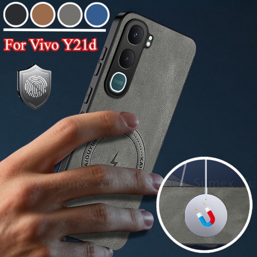 แม่เหล็กชาร์จแหวนหนังสําหรับ Vivo Y21d 2025 Simple ธุรกิจโทรศัพท์ปกหลัง Soft TPU กล้องกันกระแทก Hand