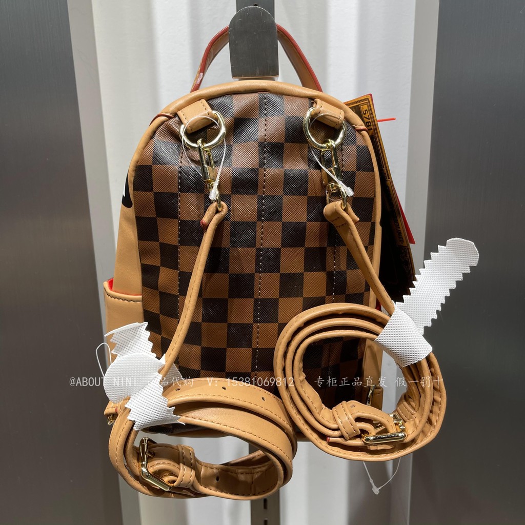 Sprayground เคาน์เตอร์ในประเทศ Daigou เย็บ Checkerboard Street Wear Shark Mouth Men Women Backpack