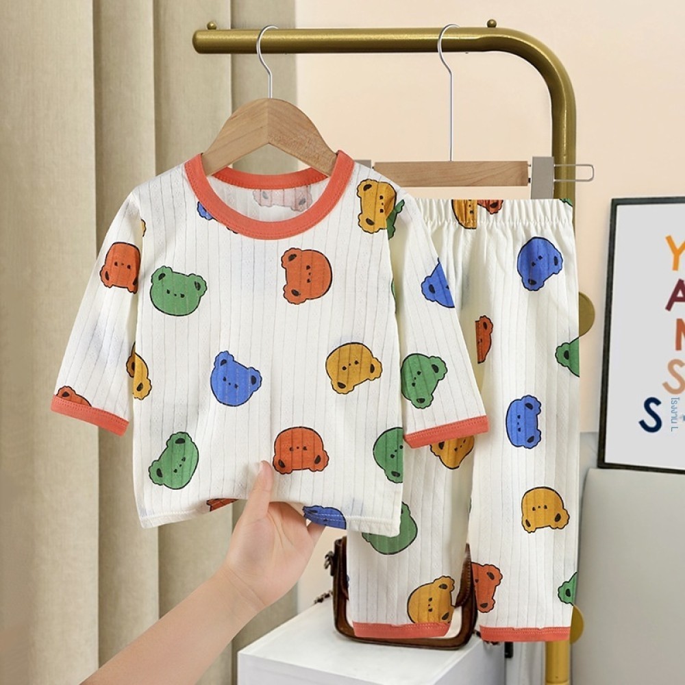 ชุดนอนเด็ก ผ้าฝ้ายเนื้อบาง นุ่ม สบาย เซ็ต2ชิ้น เสื้อคอกลม+กางเกงขา lzboi 13 th ✨november304.th✨