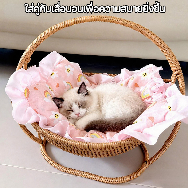 รังแมว เปลแมว รังแมวหวายเลียนแบบ กรงแมวกึ่งปิด ระบายอากาศดี หวายแมวกรง เตียงแมวขนาดเล็ก - รูปที่ 3