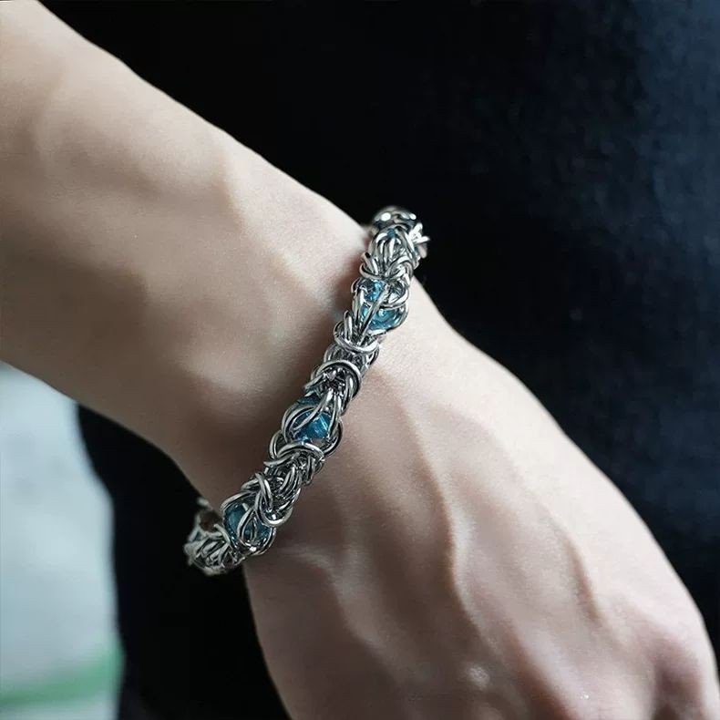 新款港风男士手链串珠设计男生帅气潮流手链男款钛钢不掉色手链New Hong Kong style men's bracelet beaded design handsome boys20251014