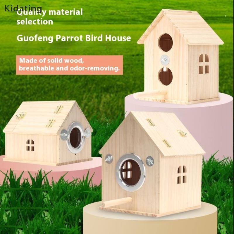 Kidating Bird กรงไม้สําหรับ Bird Cage Parrot Circular Cage Anti Splash Proof Cage Bird ของเล่นสําหรั