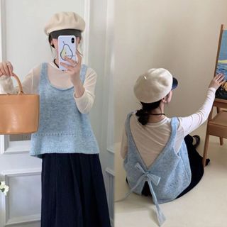 โบว์ถักลูกไม้แขนกุดสำหรับฤดูใบไม้ร่วง เสื้อกันหนาวแฟชั่นสำหร…