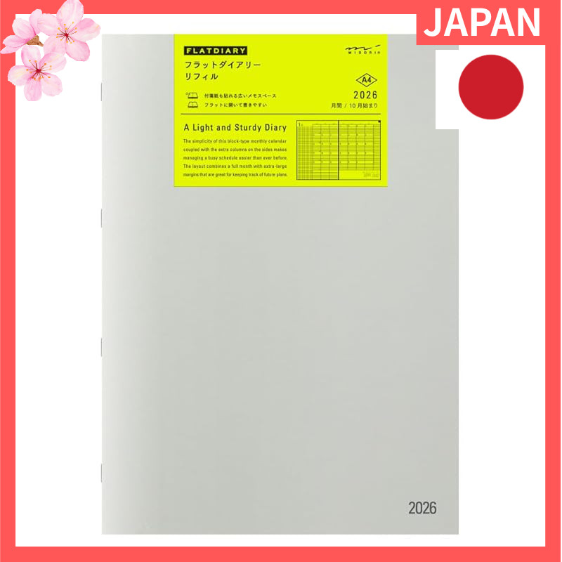 Midori Flat Diary Refill 2026 A4/A5 Monthly Planner (Starts October 2025)【Direct from Japan】
