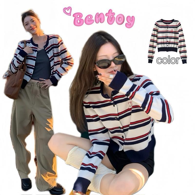 Bentoy พร้อมส่ง K086-1 คาร์ดิเกน เสื้อคลุมไหมพรมปักน้องหมาลายขวาง สีสันสดใส เนื้อผ้านุ่มเกรดเอพรีเมี่ยม ใส่สบาย งานใหม่