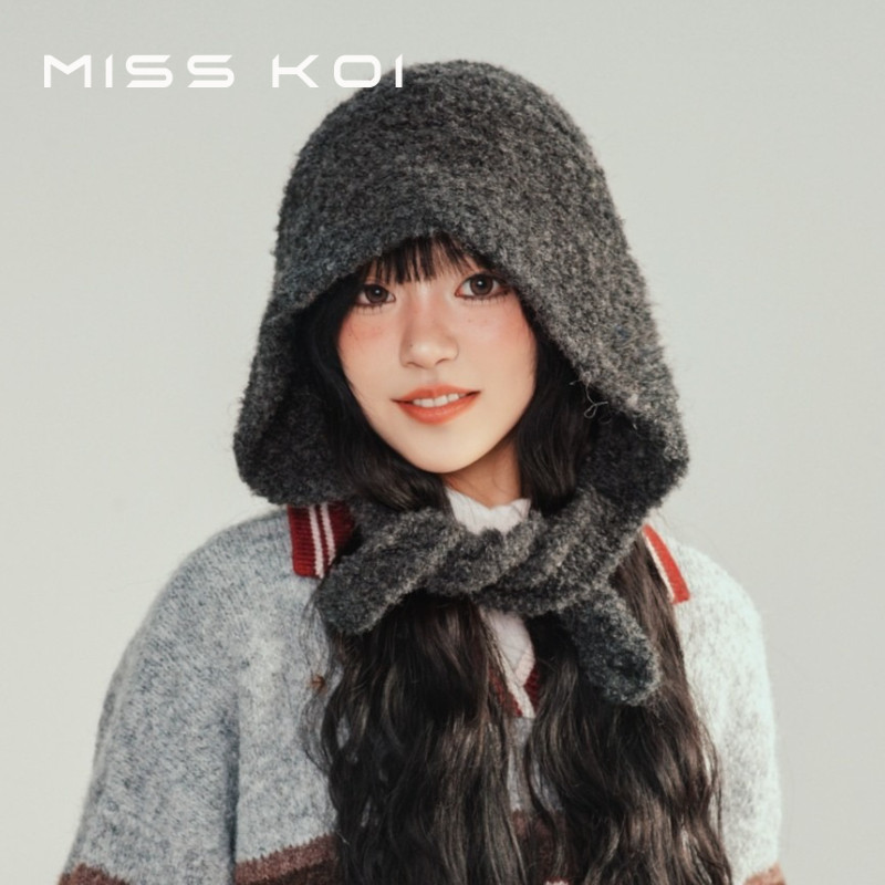 MISSKOI ฤดูใบไม้ร่วงฤดูหนาวที่อบอุ่นป้องกันหูหมวกขนสัตว์ตุ๊กตาน่ารักสาว Barack หมวกฝรั่งเศส Simple All-Match ขนาดเล็กถักหมวก