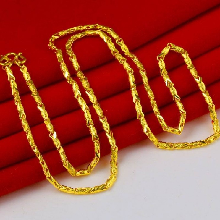 โซ่สร้อยคอมากกว่า 9999 24K ทรายทองพร้อมลวดลายปลาทองน้อย สำหรับสุภาพสตรี