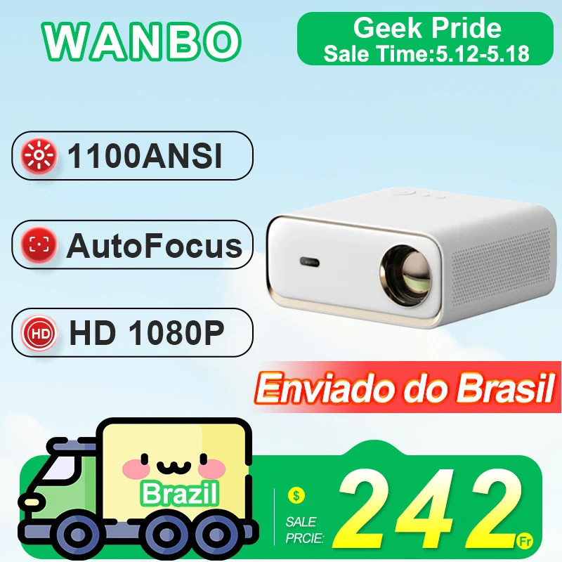 Wanbo X5 สมาร์ทโปรเจคเตอร์แบบพกพา Android 9.0 1100ansi Lumens Full Hd 1080p Autofocus Office Home สเ